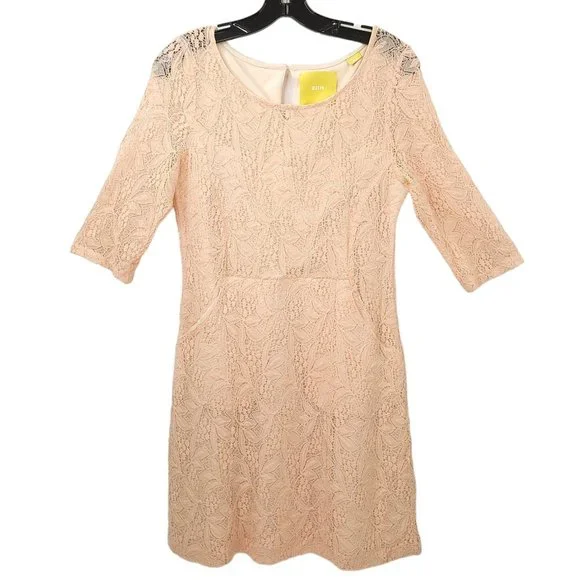 Maeve Anthropologie Pink Lace Floral Dress Size M Round Neck Keyhole Back Lined Maeve Anthropologie Pink Lace Floral Dress Size M Round Neck Keyhole Back Lined